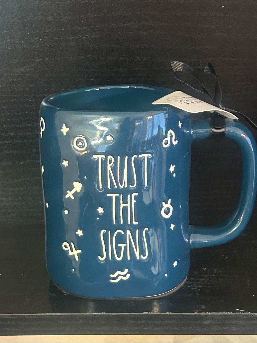 Rae Dunn Deep Blue "Trust The Signs" Ceramic Mug